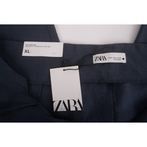 Zara Womans Tapered Cargo Pants High rise Size XL Blue Linen 1122/243 NWT - Picture 7 of 7